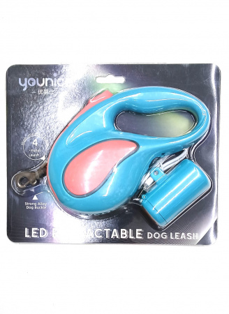 Рулетка для собак с Led фонарем и диспенсером, до 20 кг, лента 4м USB зарядка